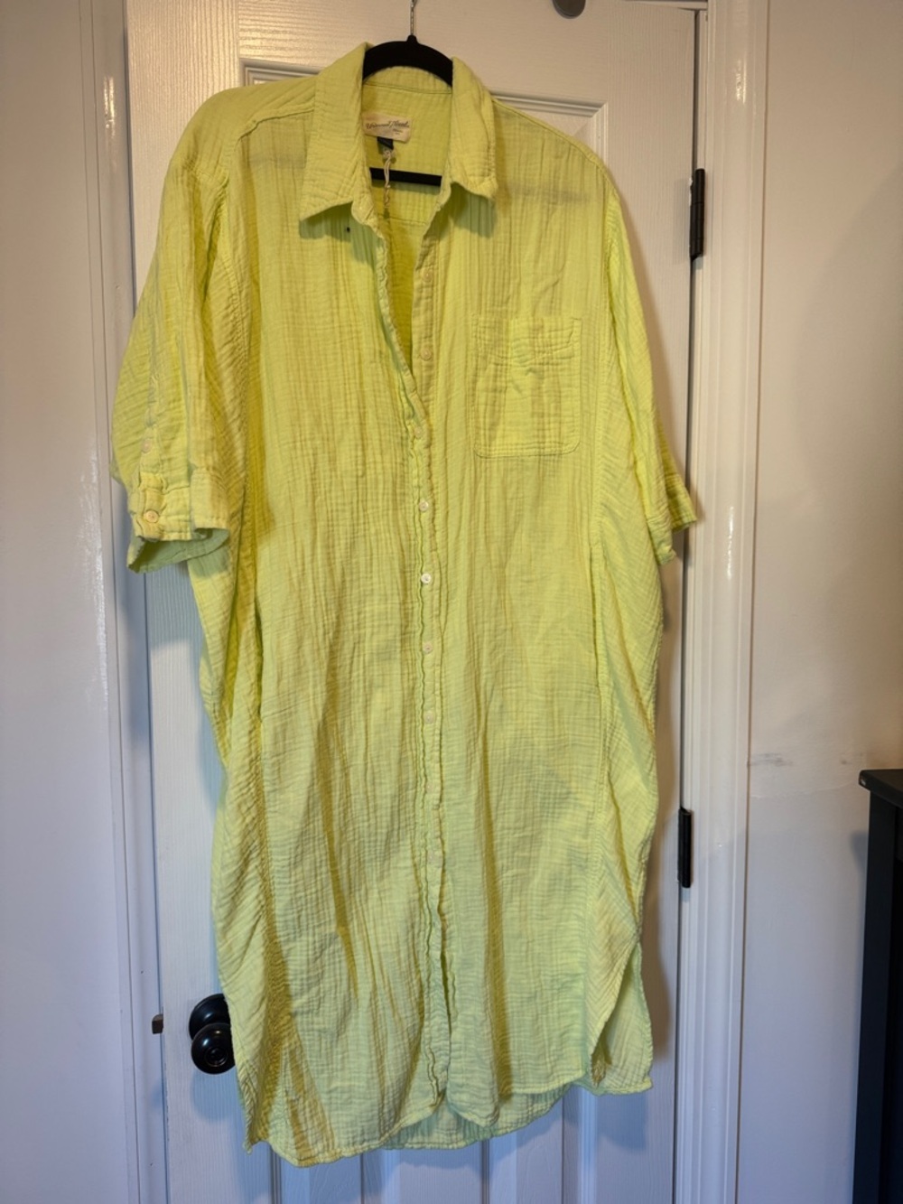 Lightweight Yellow Button-Up beach dress gauze shirt dress